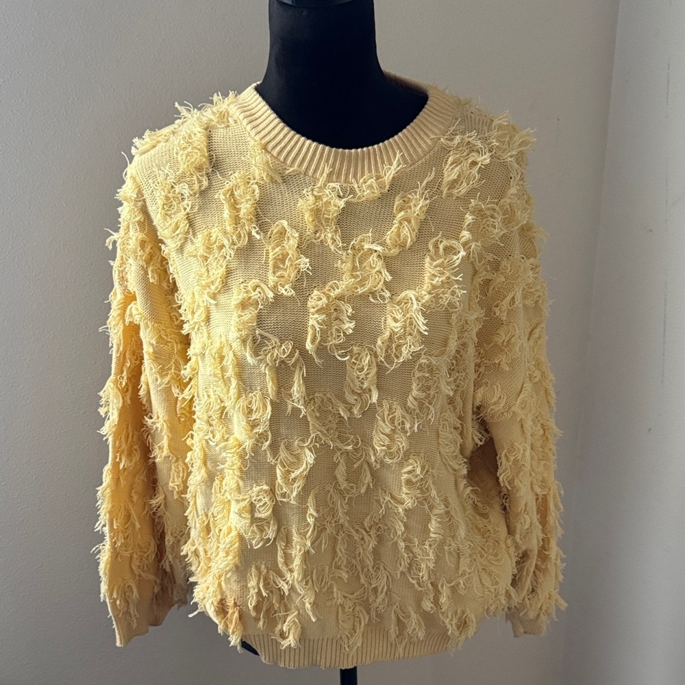 David Brett vintage Yellow Textured Women's crewneck Sweater‎ Sz XL